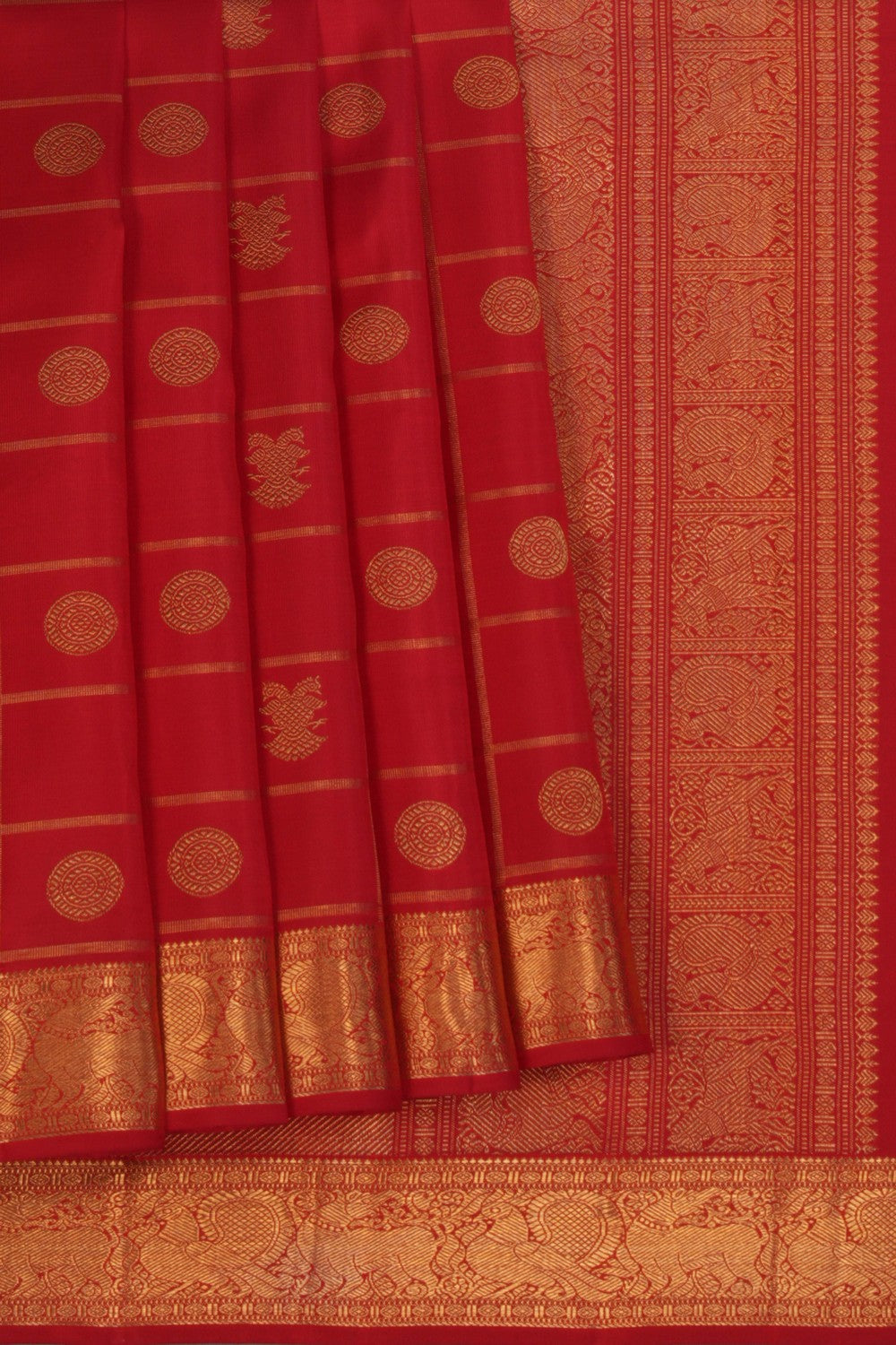 Image of Kanchipuram Silk Red Kattam Saree